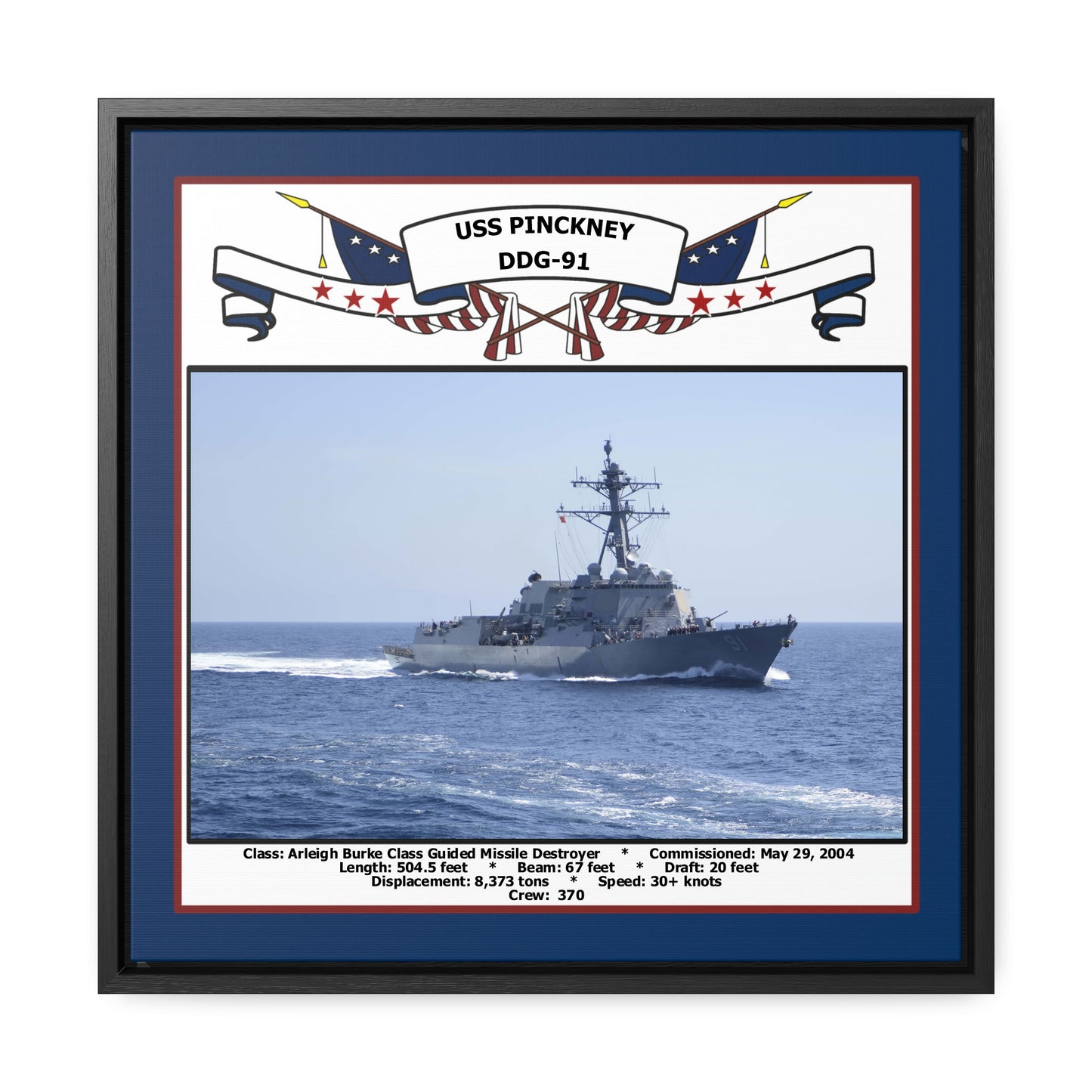 USS Pinckney DDG-91 Navy Floating Frame Photo Front View