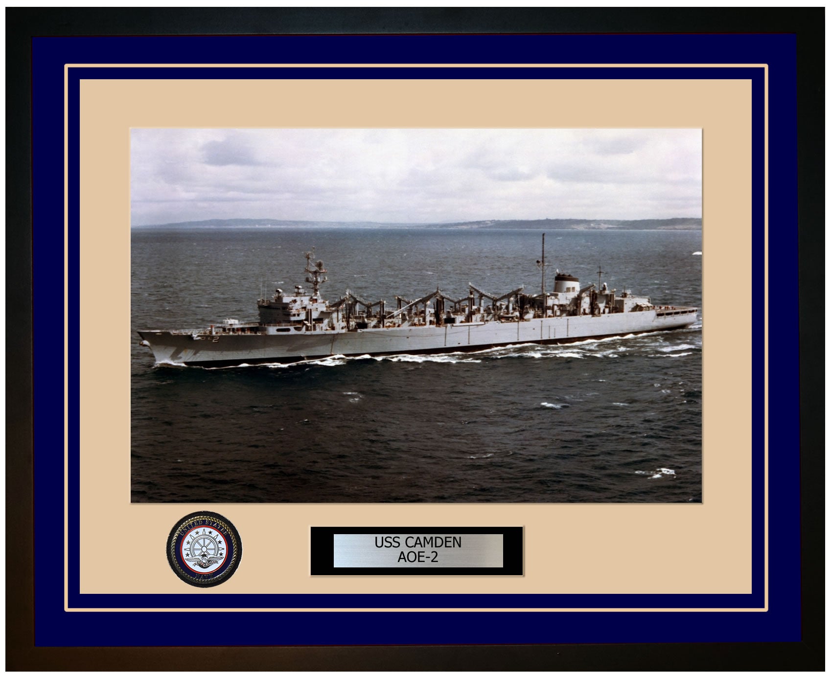 USS CAMDEN AOE-2 Framed Navy Ship Photo Blue
