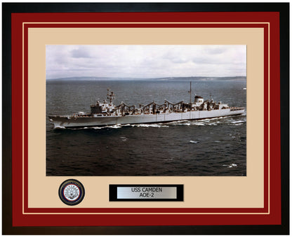 USS CAMDEN AOE-2 Framed Navy Ship Photo Burgundy