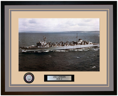 USS CAMDEN AOE-2 Framed Navy Ship Photo Grey
