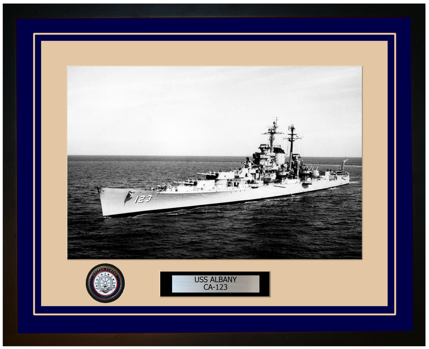 USS ALBANY CA-123 Framed Navy Ship Photo Blue