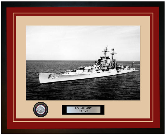 USS ALBANY CA-123 Framed Navy Ship Photo Burgundy