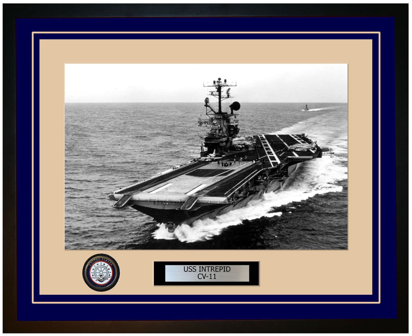 USS INTREPID CV-11 Framed Navy Ship Photo Blue