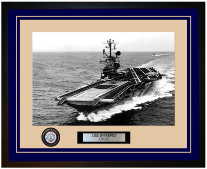 USS INTREPID CV-11 Framed Navy Ship Photo Blue