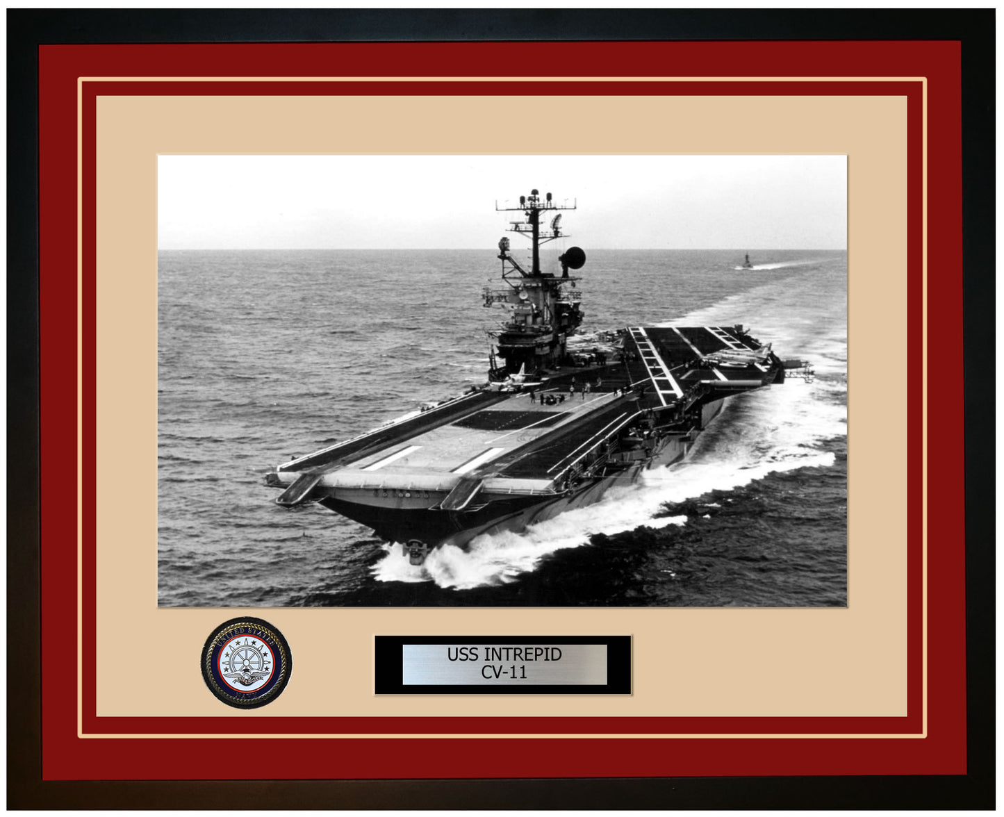 USS INTREPID CV-11 Framed Navy Ship Photo Burgundy