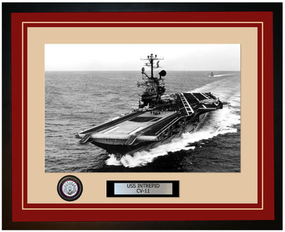 USS INTREPID CV-11 Framed Navy Ship Photo Burgundy