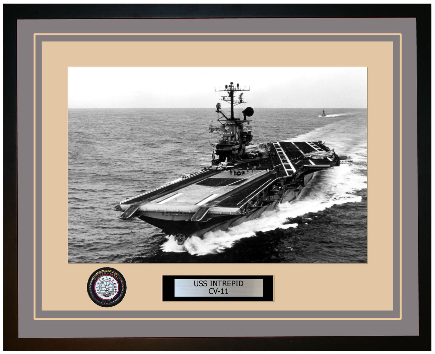 USS INTREPID CV-11 Framed Navy Ship Photo Grey