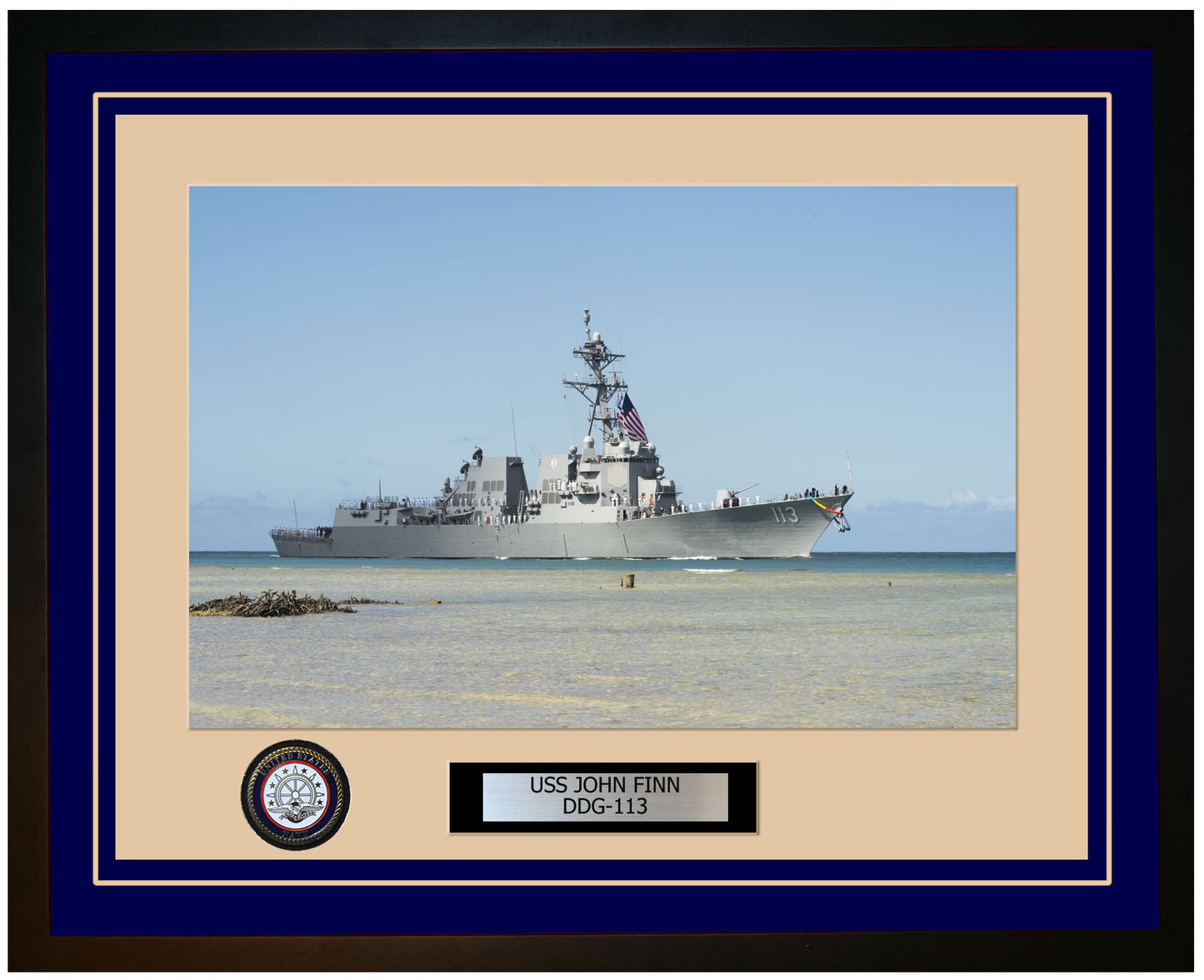 USS JOHN FINN DDG-113 Framed Navy Ship Photo Blue