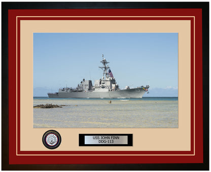 USS JOHN FINN DDG-113 Framed Navy Ship Photo Burgundy