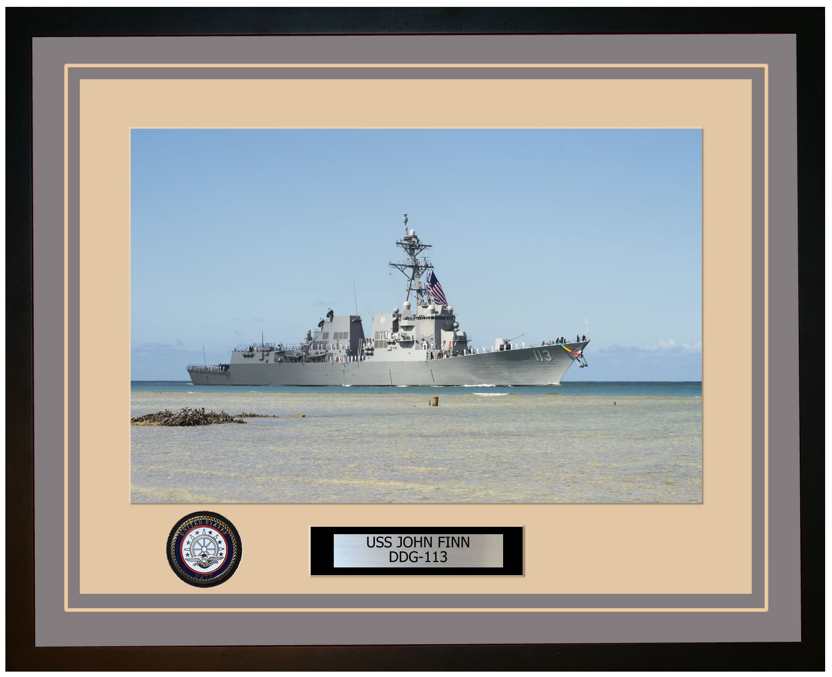 USS JOHN FINN DDG-113 Framed Navy Ship Photo Grey
