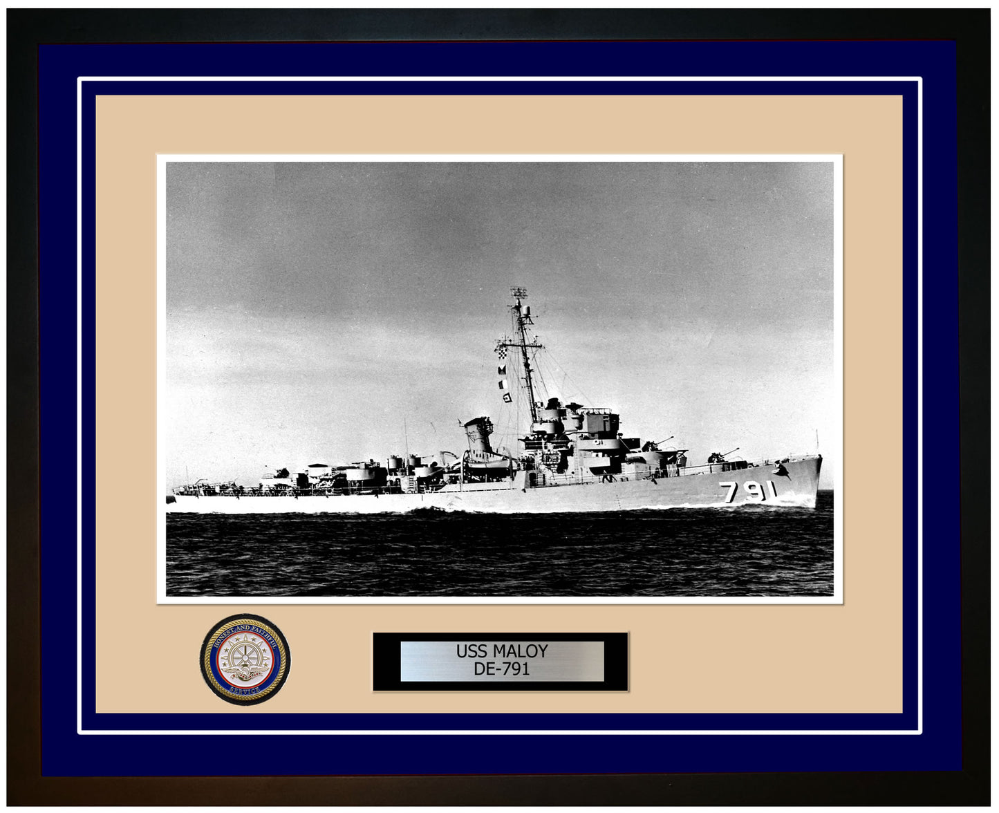 USS Maloy DE-791 Framed Navy Ship Photo Blue
