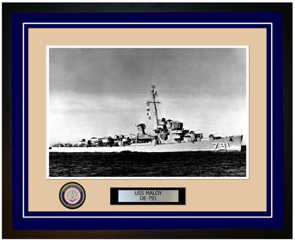 USS Maloy DE-791 Framed Navy Ship Photo Blue