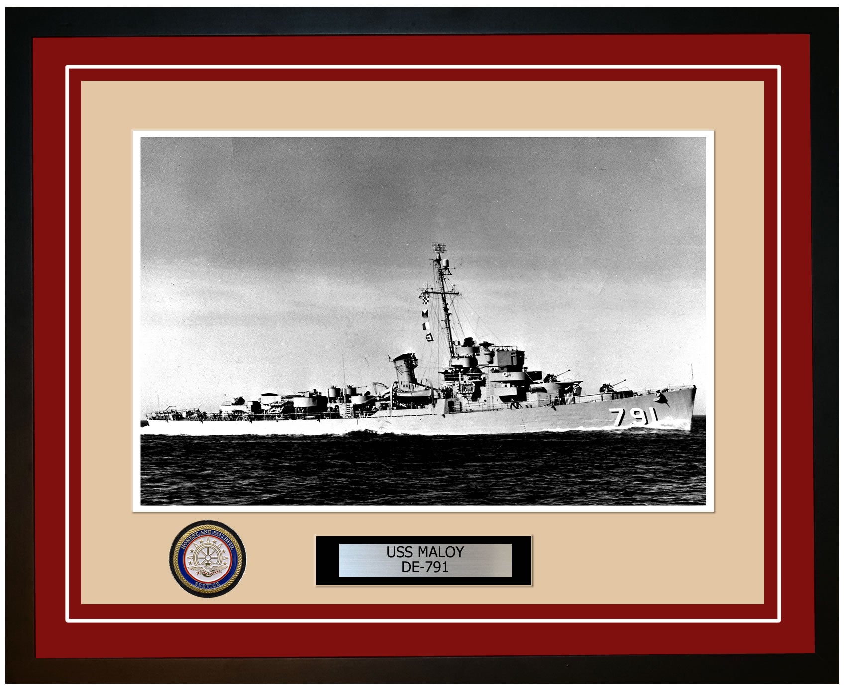 USS Maloy DE-791 Framed Navy Ship Photo Burgundy