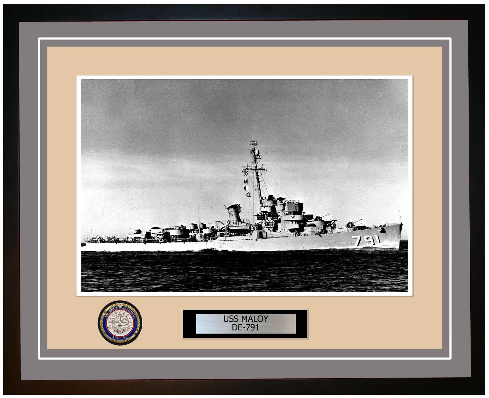 USS Maloy DE-791 Framed Navy Ship Photo Grey