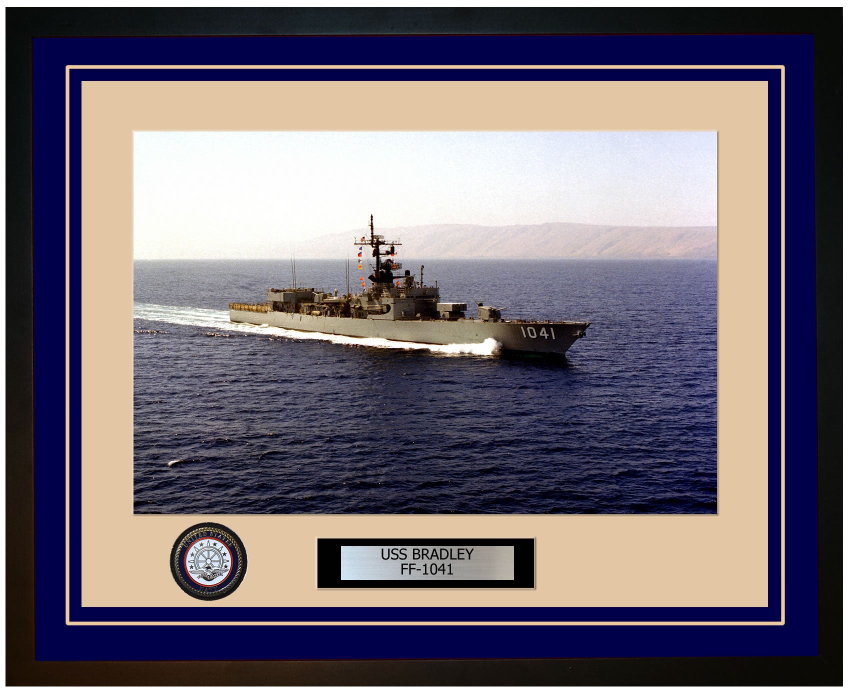 USS BRADLEY FF-1041 Framed Navy Ship Photo Blue