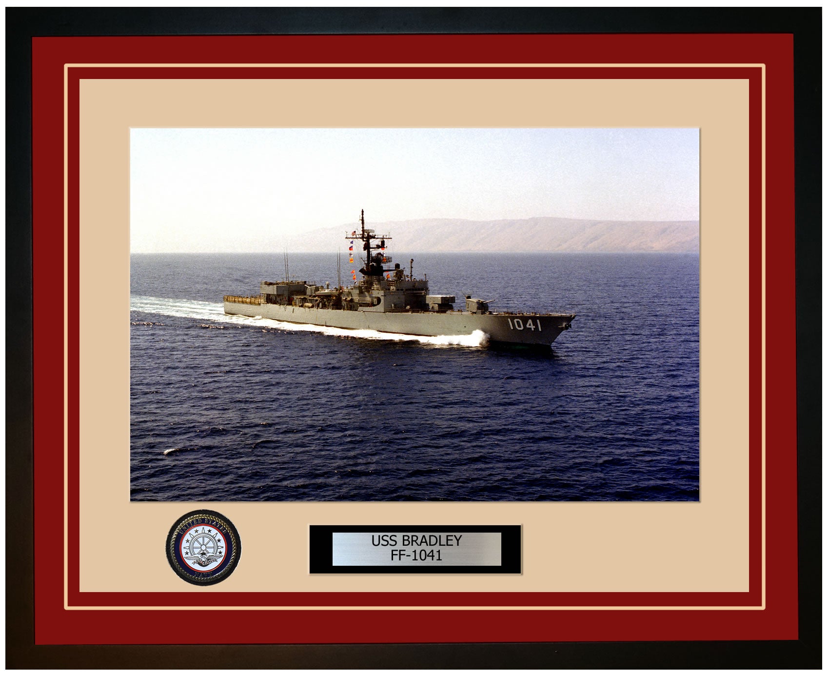 USS BRADLEY FF-1041 Framed Navy Ship Photo Burgundy