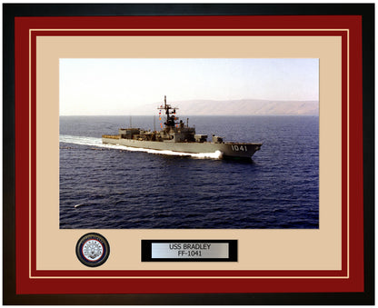 USS BRADLEY FF-1041 Framed Navy Ship Photo Burgundy