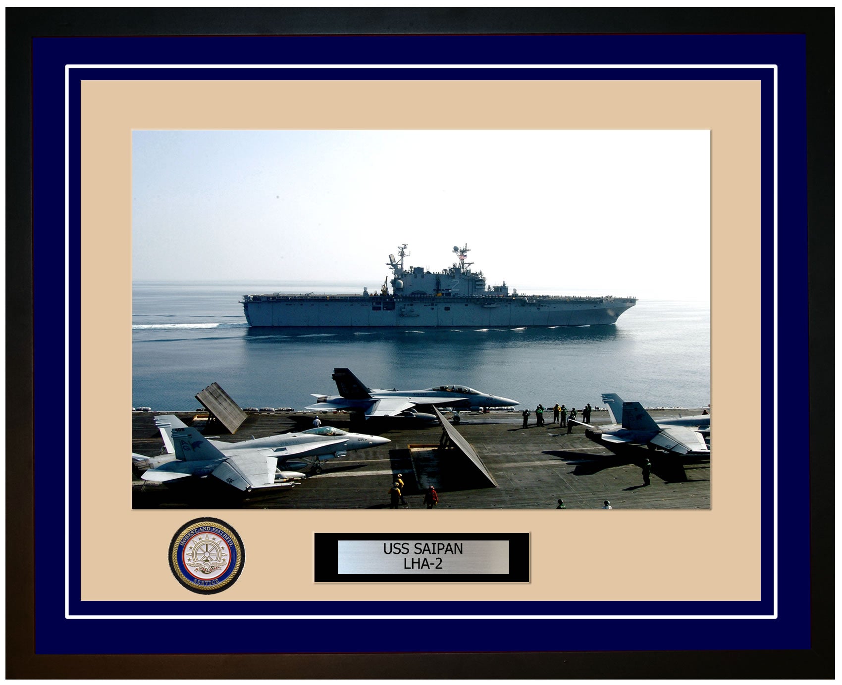 USS Saipan LHA-2 Framed Navy Ship Photo Blue