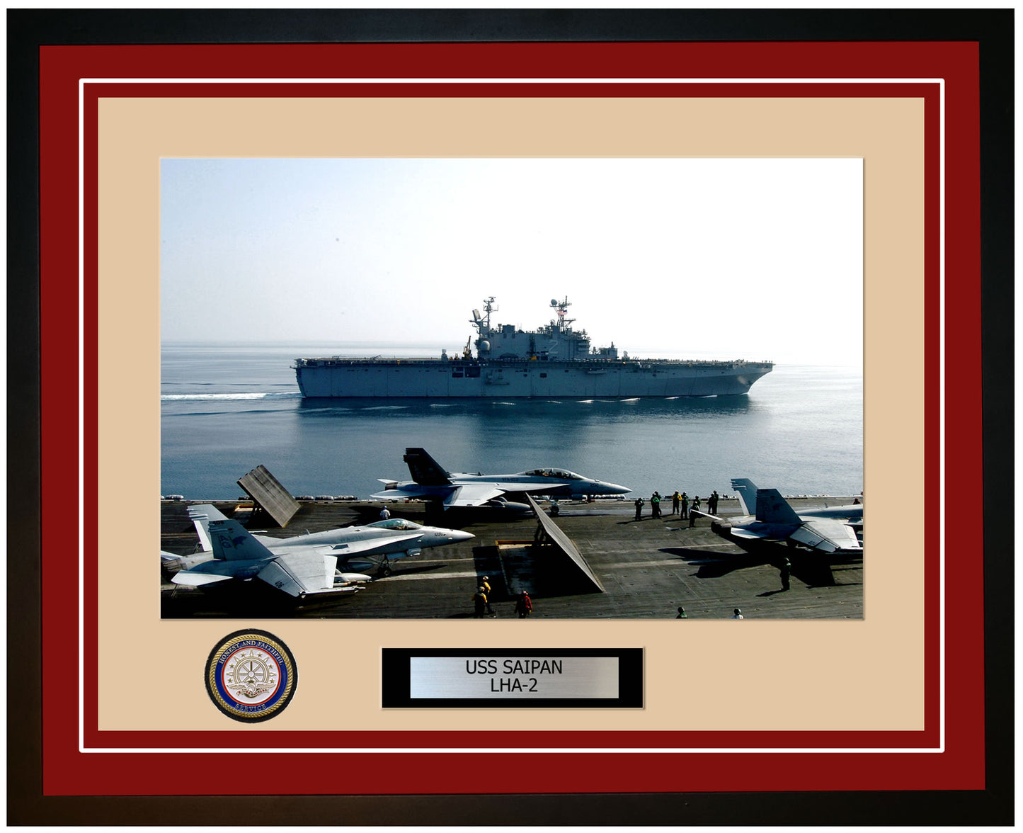 USS Saipan LHA-2 Framed Navy Ship Photo Burgundy