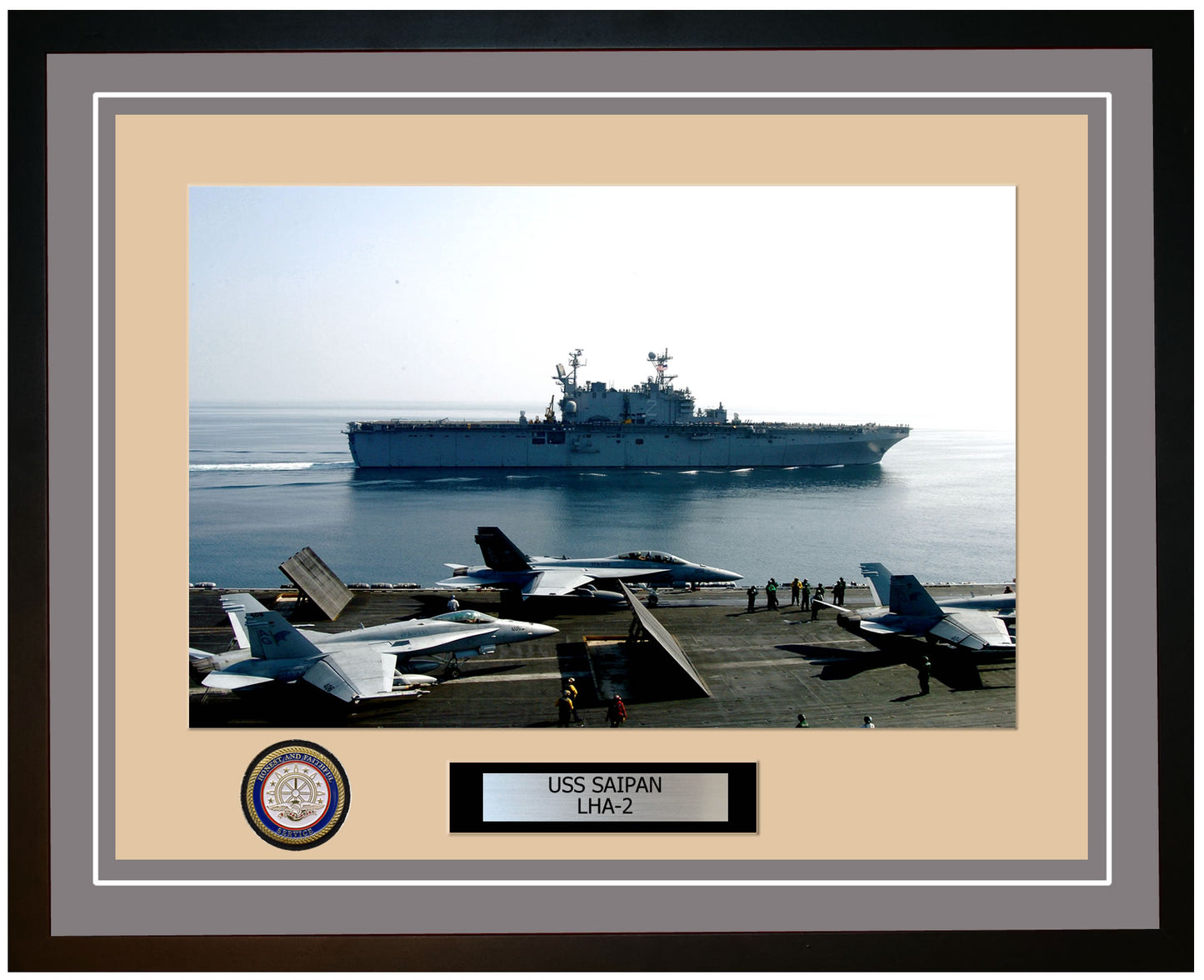USS Saipan LHA-2 Framed Navy Ship Photo Grey