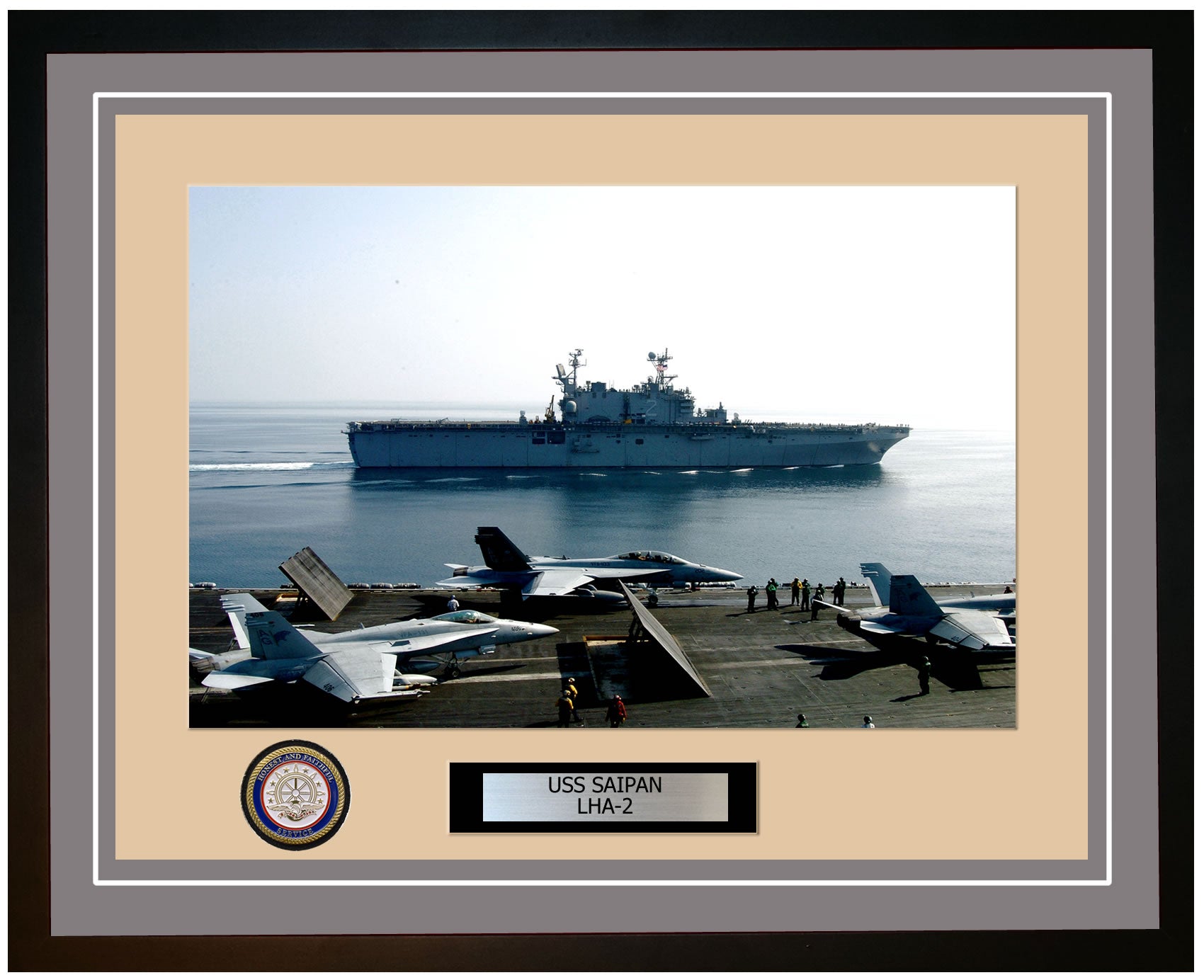 USS Saipan LHA-2 Framed Navy Ship Photo Grey