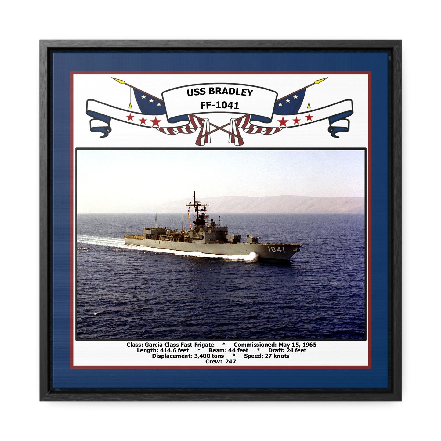 USS Bradley FF-1041 Navy Floating Frame Photo Front View