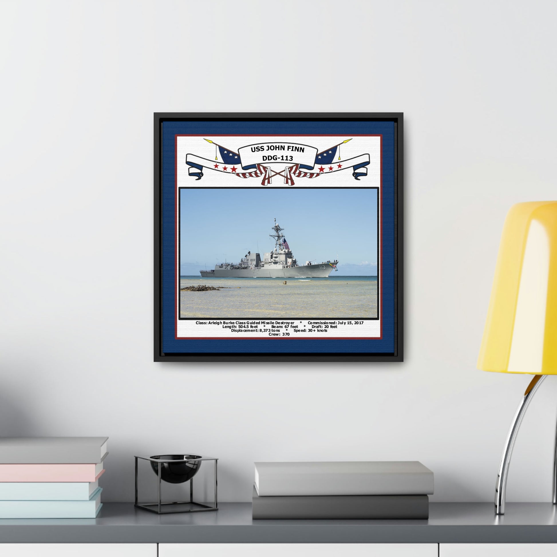 USS John Finn DDG-113 Navy Floating Frame Photo Desk View