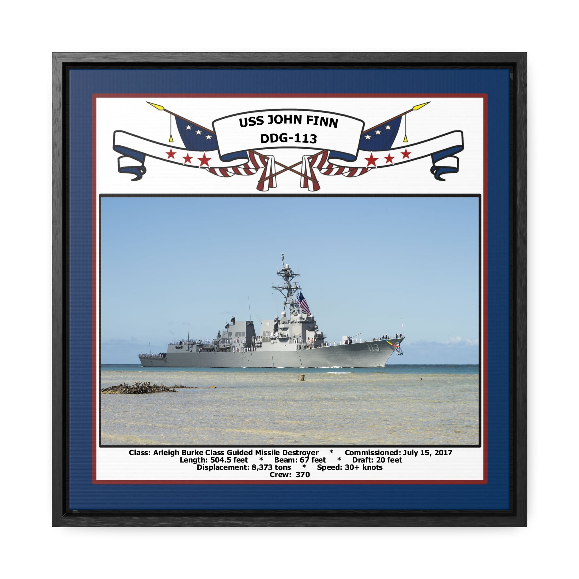 USS John Finn DDG-113 Navy Floating Frame Photo Front View