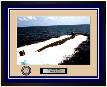 USS Hampton SSN-767 Framed Navy Ship Photo Blue