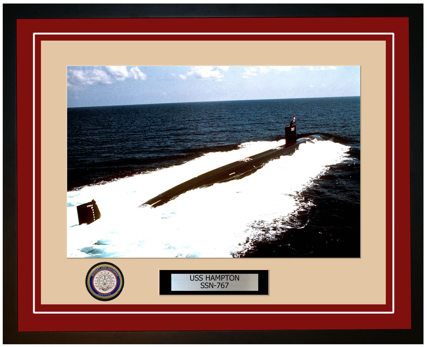 USS Hampton SSN-767 Framed Navy Ship Photo Burgundy