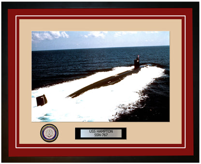 USS Hampton SSN-767 Framed Navy Ship Photo Burgundy