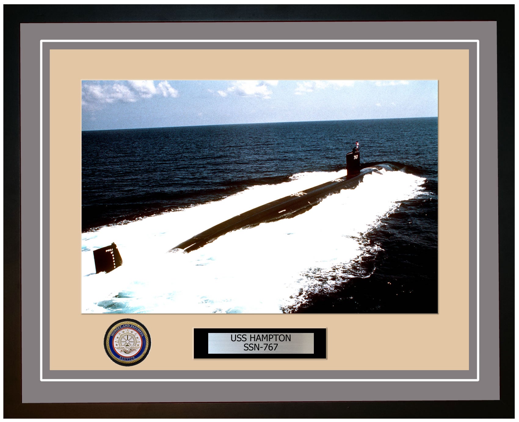 USS Hampton SSN-767 Framed Navy Ship Photo Grey