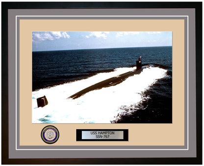 USS Hampton SSN-767 Framed Navy Ship Photo Grey