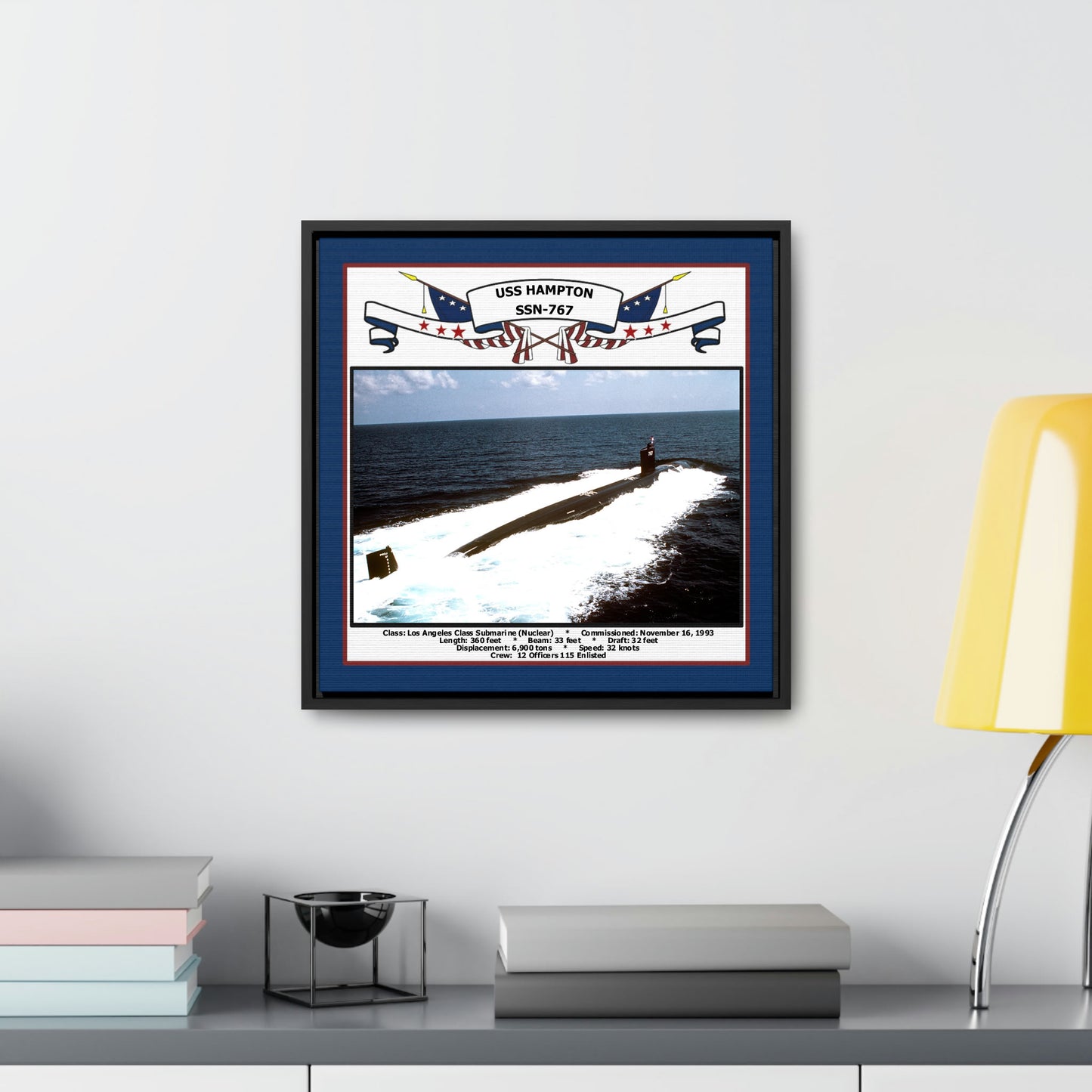 USS Hampton SSN-767 Navy Floating Frame Photo Desk View