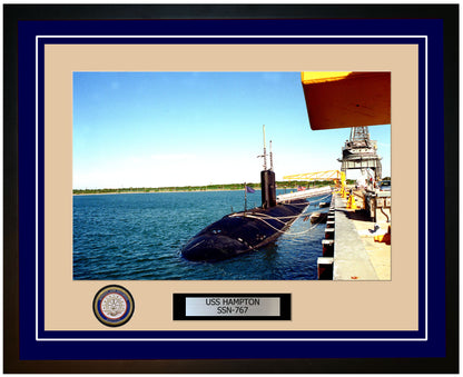 USS Hampton SSN-767 Framed Navy Ship Photo Blue