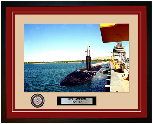 USS Hampton SSN-767 Framed Navy Ship Photo Burgundy
