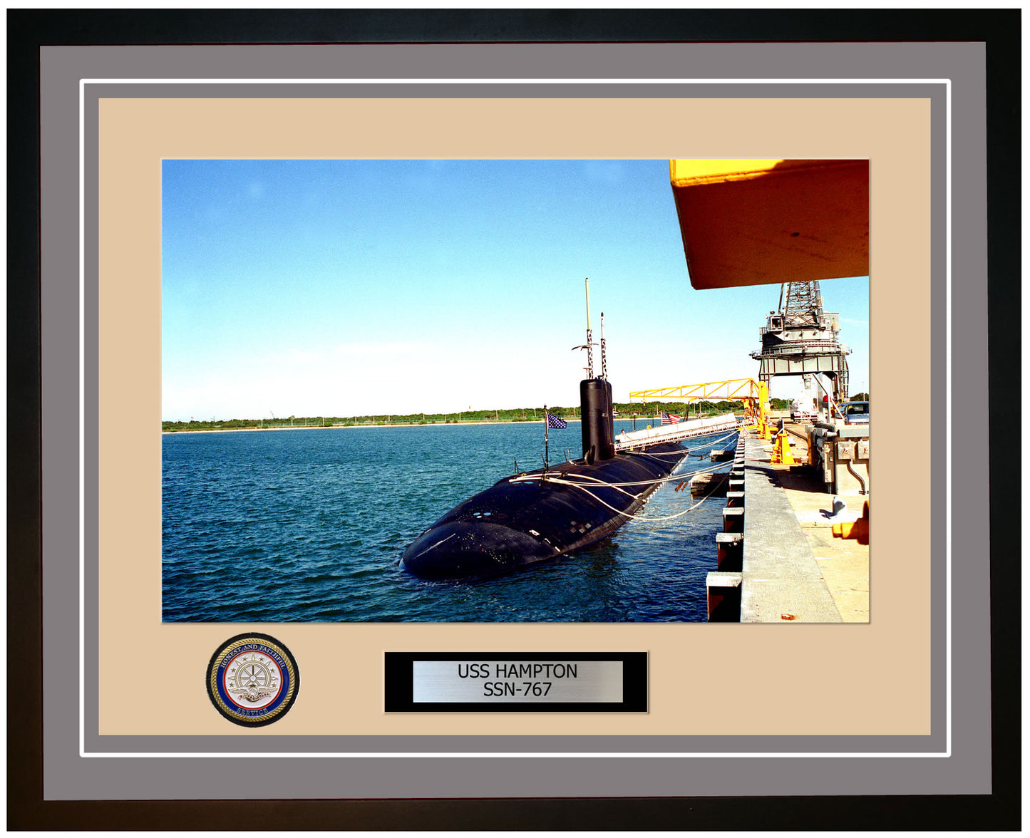 USS Hampton SSN-767 Framed Navy Ship Photo Grey