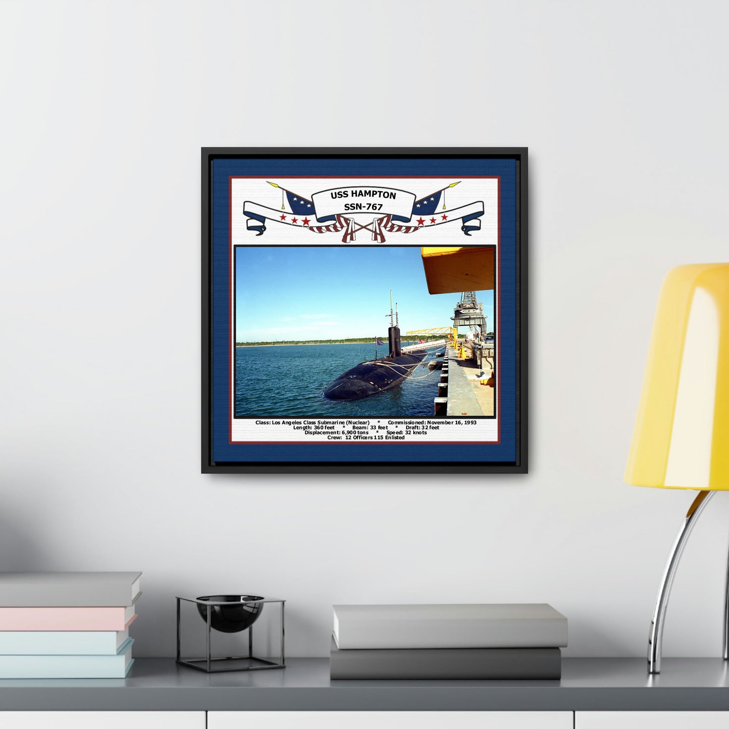 USS Hampton SSN-767 Navy Floating Frame Photo Desk View