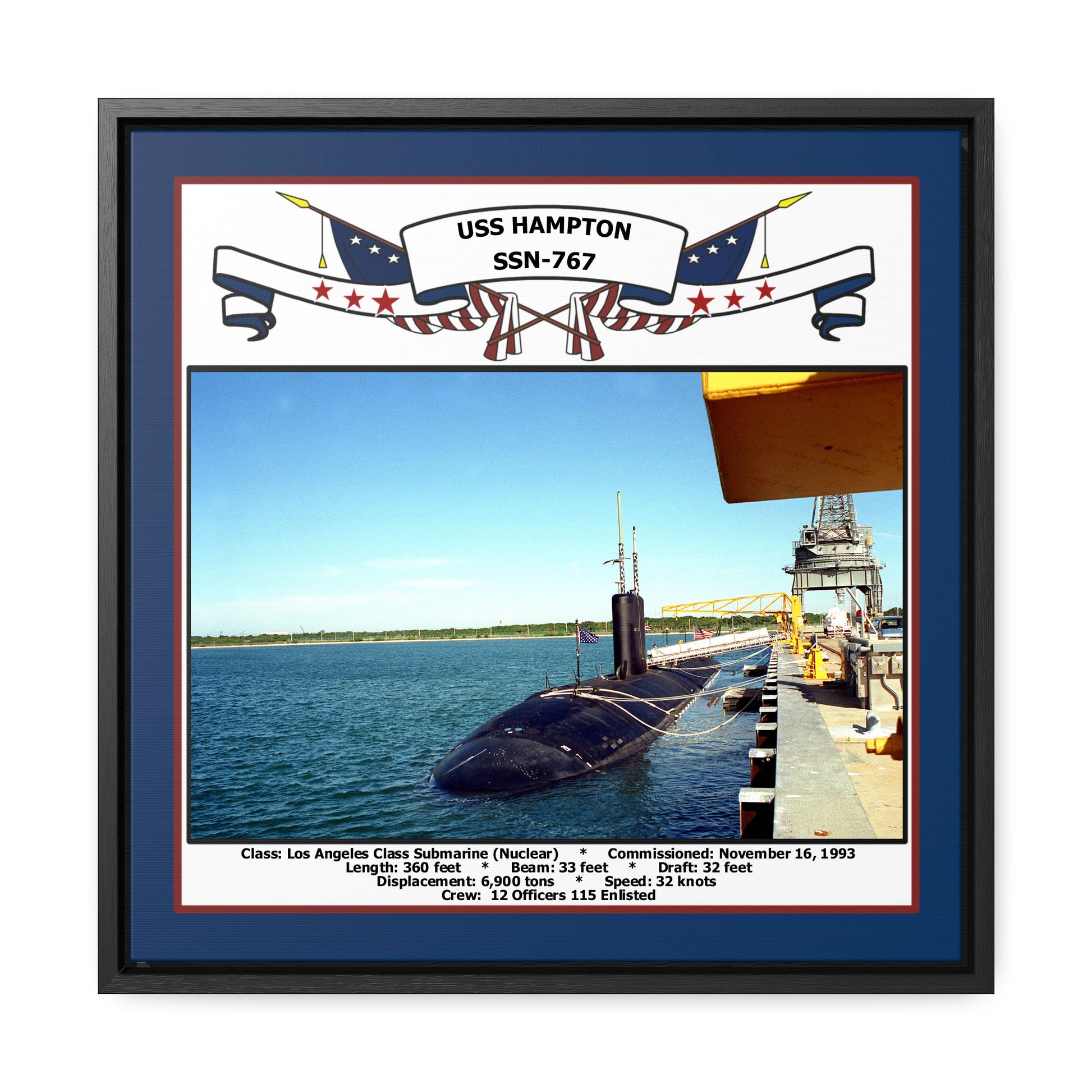 USS Hampton SSN-767 Navy Floating Frame Photo Front View