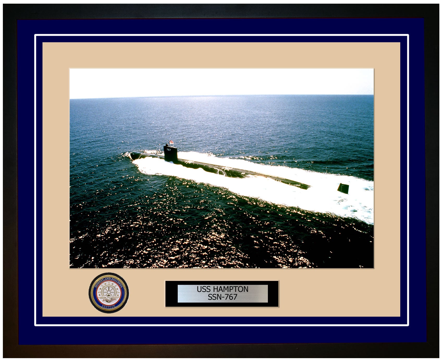 USS Hampton SSN-767 Framed Navy Ship Photo Blue