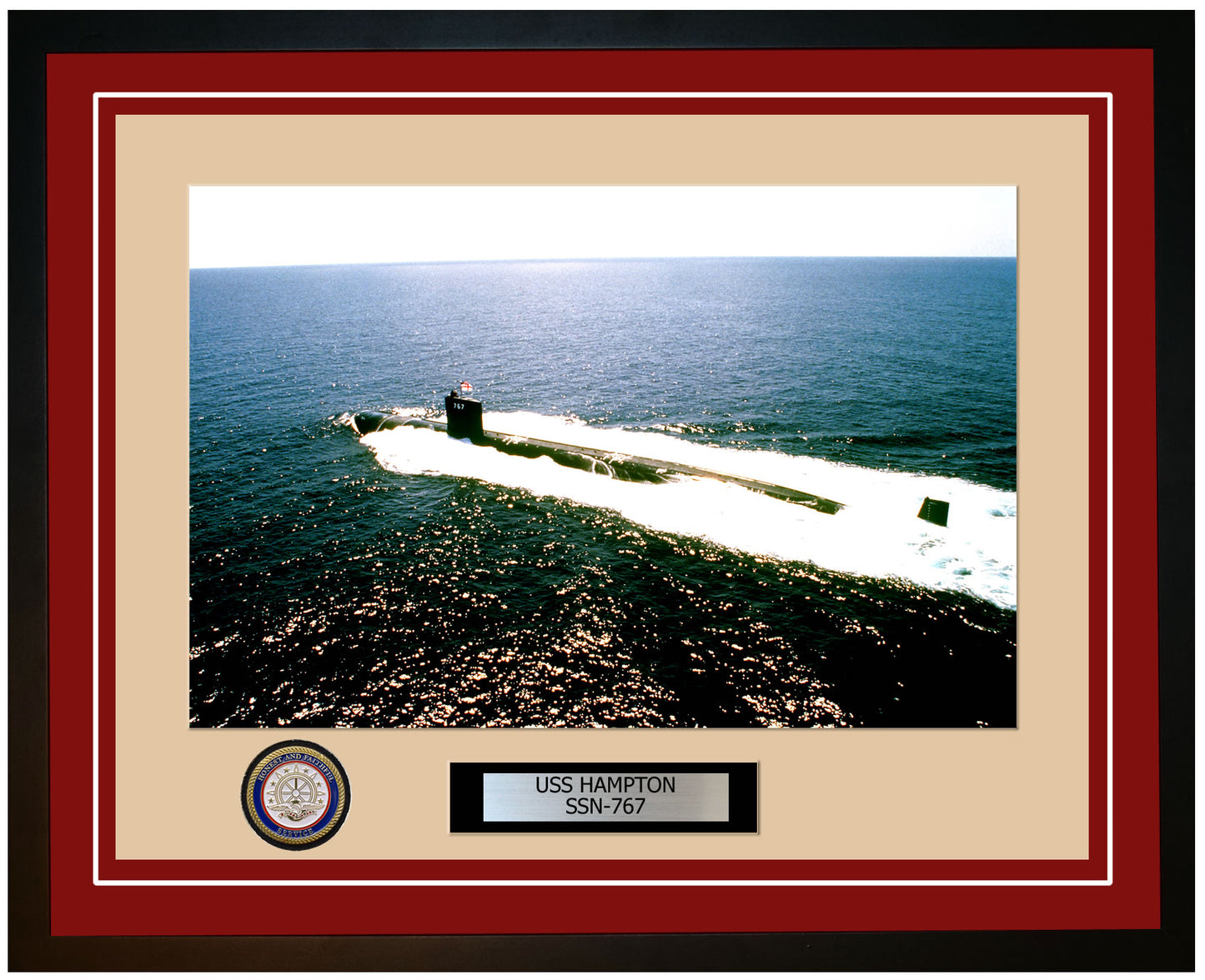 USS Hampton SSN-767 Framed Navy Ship Photo Burgundy
