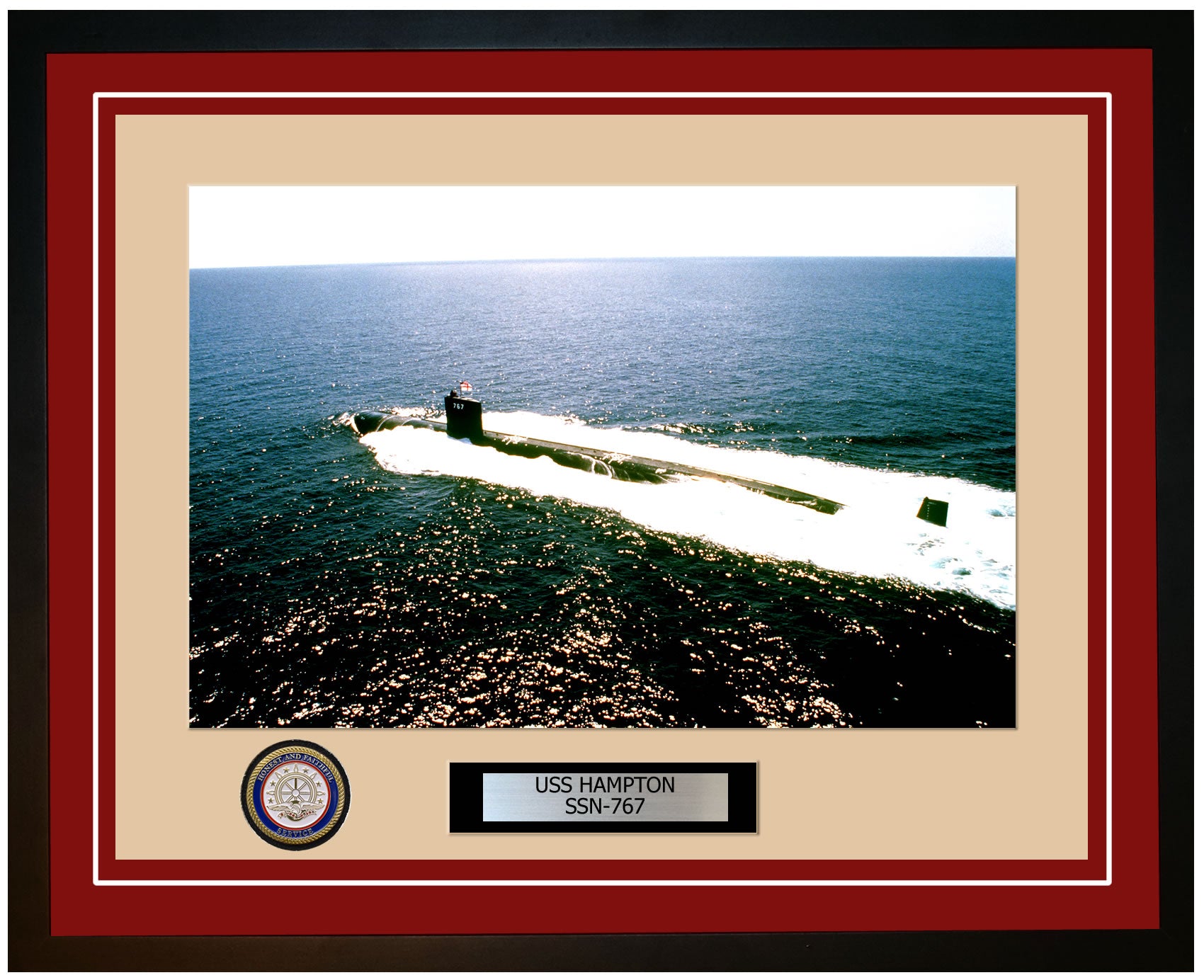 USS Hampton SSN-767 Framed Navy Ship Photo Burgundy