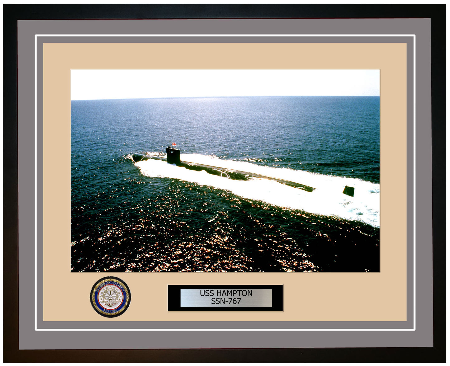 USS Hampton SSN-767 Framed Navy Ship Photo Grey