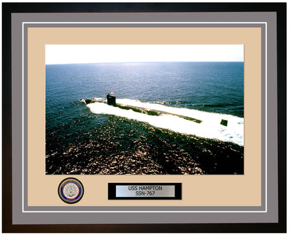 USS Hampton SSN-767 Framed Navy Ship Photo Grey