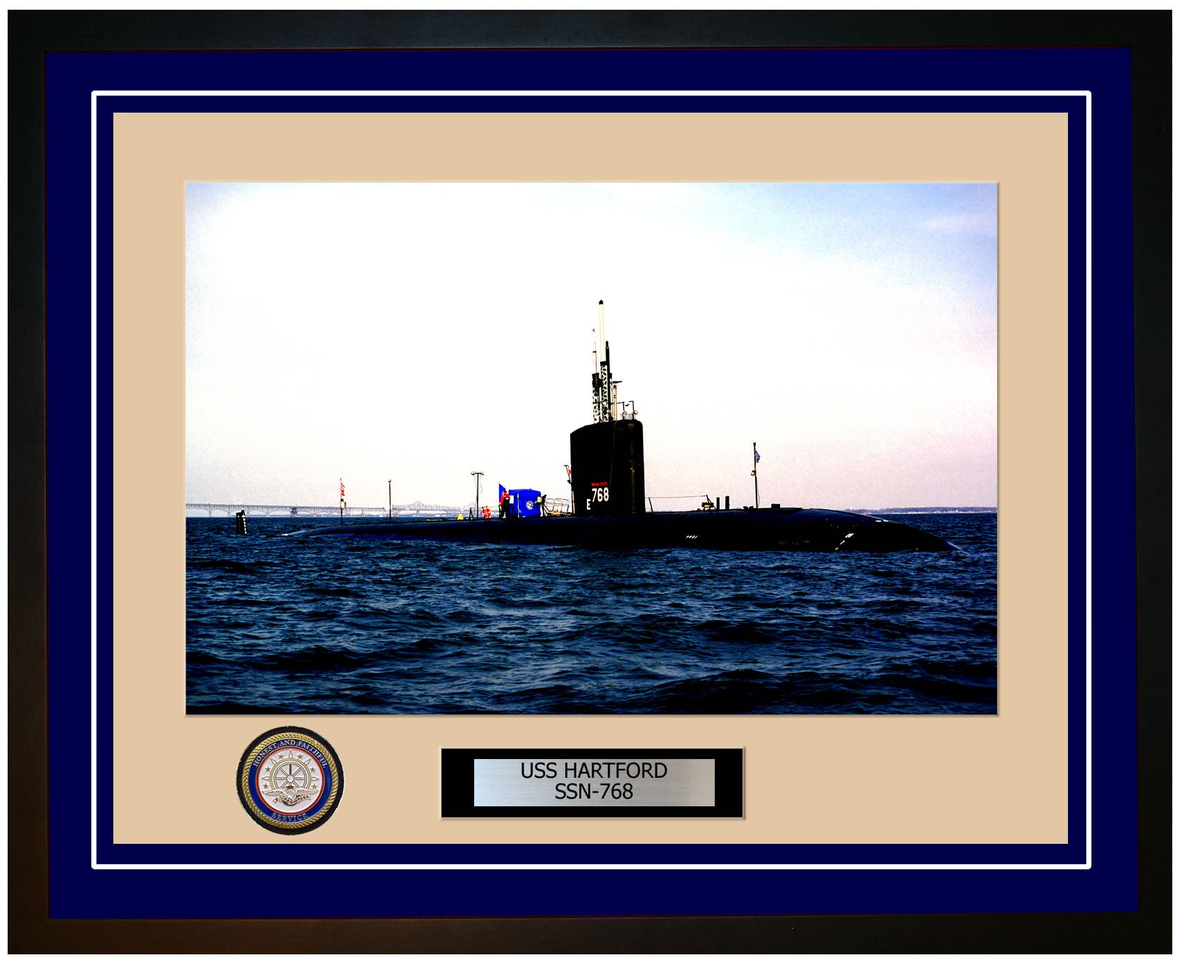 USS Hartford SSN-768 Framed Navy Ship Photo Blue