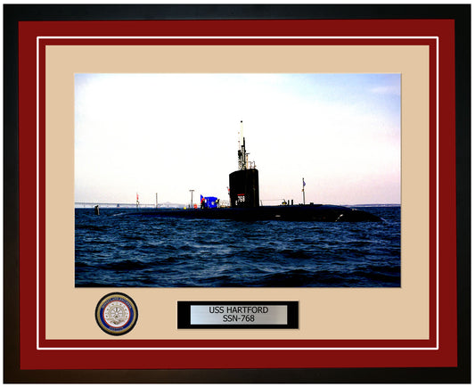 USS Hartford SSN-768 Framed Navy Ship Photo Burgundy
