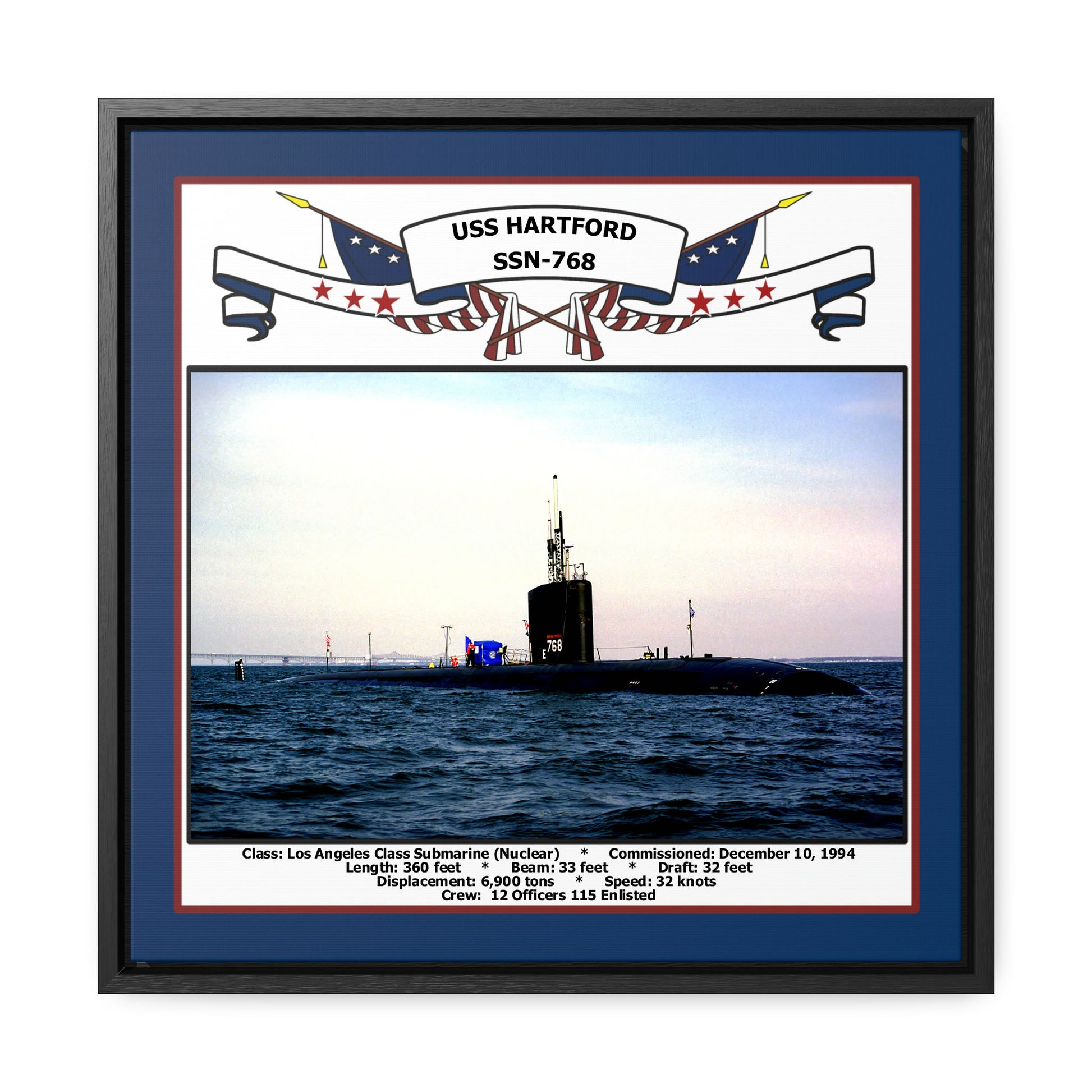 USS Hartford SSN-768 Navy Floating Frame Photo Front View