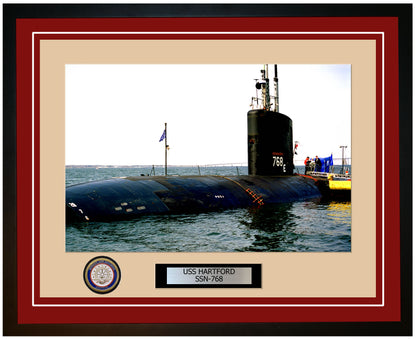 USS Hartford SSN-768 Framed Navy Ship Photo Burgundy
