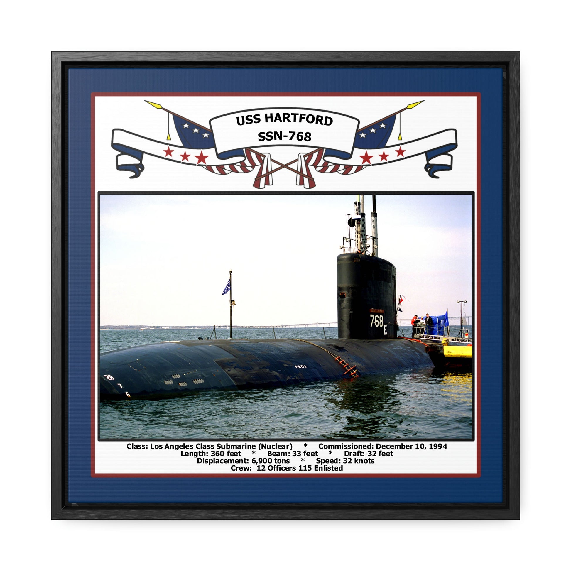 USS Hartford SSN-768 Navy Floating Frame Photo Front View