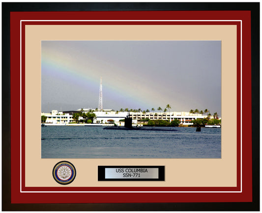 USS Columbia SSN-771 Framed Navy Ship Photo Burgundy